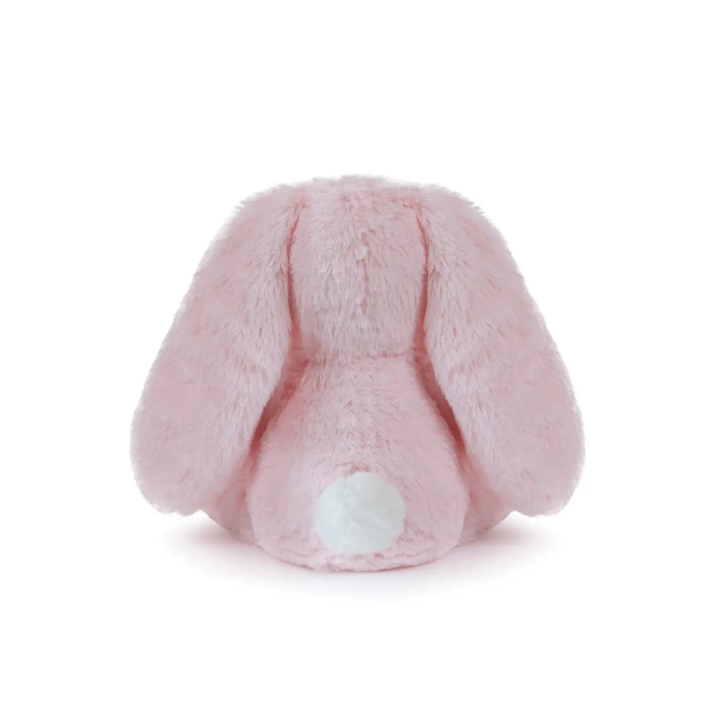 Pink plush bunny toy on a white background