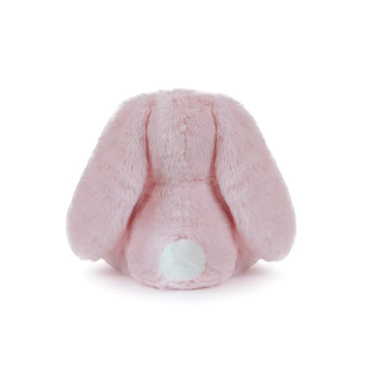 Pink plush bunny toy on a white background
