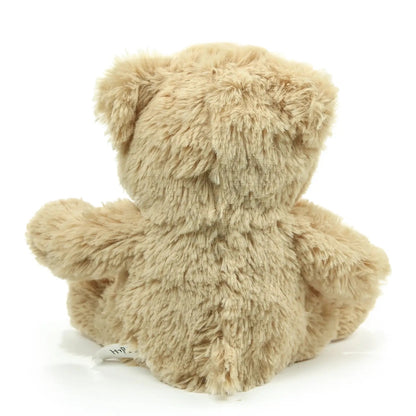 Beige teddy bear plush on a white background, back view