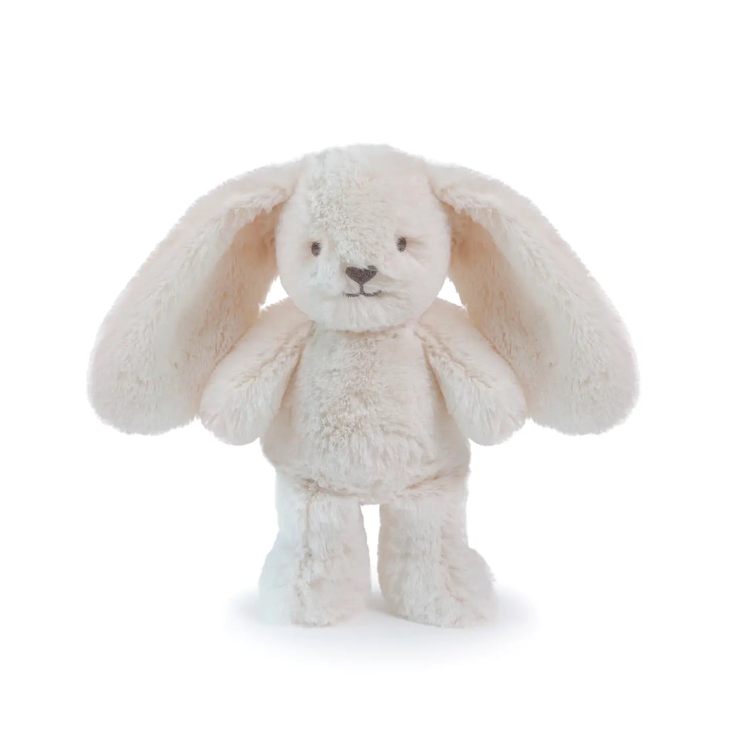 Oatmeal white plush bunny toy on a white background, standing front view
