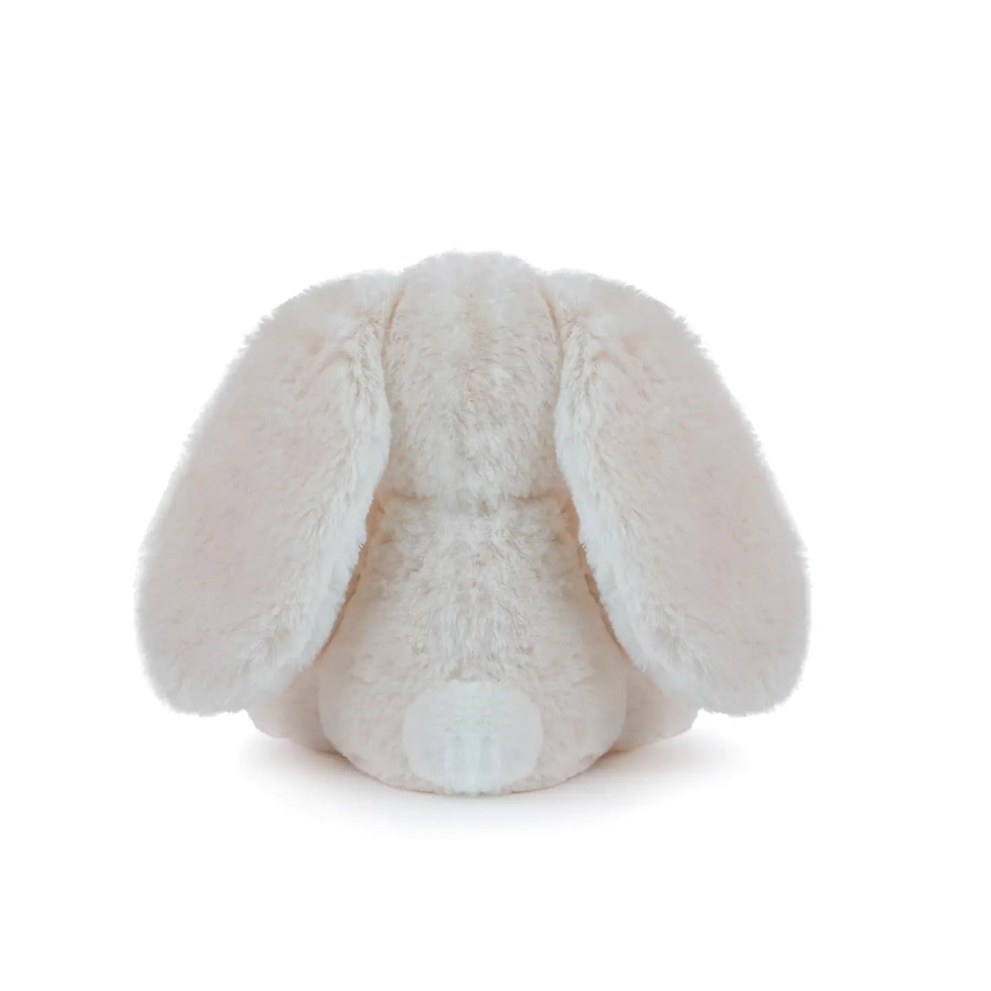 Oatmeal white plush bunny toy on a white background, back view